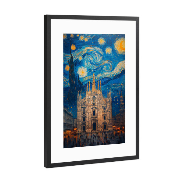 Poster mit Rahmen Schwarz (Metallic) "Mailänder Dom - Van Gogh" artboxONE - Reise,Schwarzweiß,Architektur,Städte / Mailand