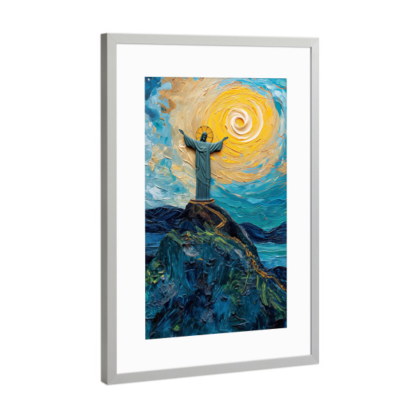 Poster mit Rahmen Silber "Cristus Redentor - Van Gogh" artboxONE - Städte,Reise,Städte / Rio de Janeiro