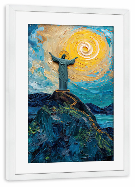 Poster mit Rahmen weiß "Cristus Redentor - Van Gogh" artboxONE - Städte,Reise,Städte / Rio de Janeiro