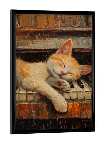 Poster mit schwarzem Rahmen "Katze auf dem Klavier" artboxONE - Tiere,Musik - Katze,Klavier,Schläft,Musik,Instrument,Süß,Tier,Ki