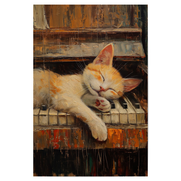 Poster 30x20 cm "Katze auf dem Klavier" artboxONE - Tiere,Musik - Katze,Klavier,Schläft,Musik,Instrument,Süß,Tier,Ki