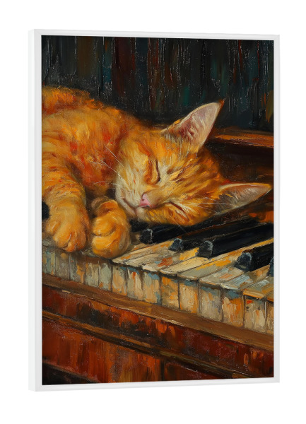 Poster mit weißem Rahmen "Katze schläft auf dem Klavier" artboxONE - Tiere,Musik - Katze,Tier,Klavier,Schlafen,Malerei,Ki,Süß,Musik,Instrument
