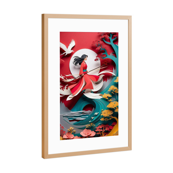 Poster mit Rahmen Kupfer "Japanese warrior paper" artboxONE - Comic,Abstrakt