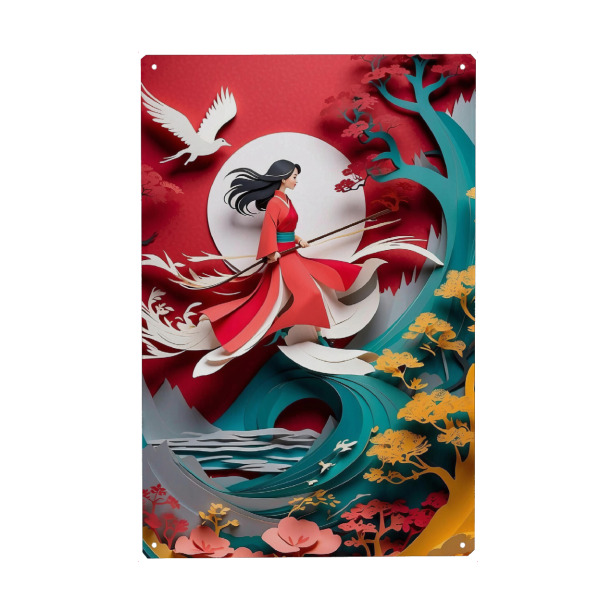 Holzbild "Japanese warrior paper" artboxONE - Comic,Abstrakt