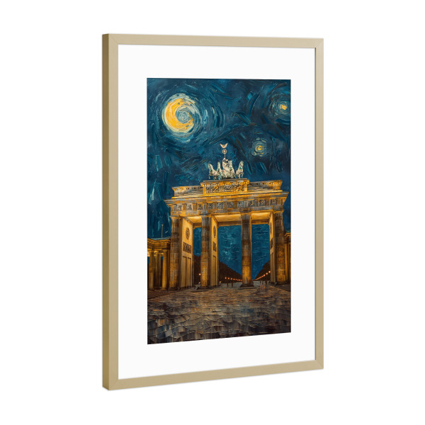 Poster mit Rahmen Gold "Brandenburger Tor - Van Gogh Stil" artboxONE - Städte,Städte / Berlin,Reise,Architektur