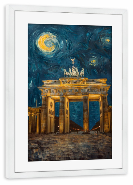Poster mit Rahmen weiß "Brandenburger Tor - Van Gogh Stil" artboxONE - Städte,Städte / Berlin,Reise,Architektur
