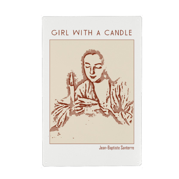 Holzbild "Mädchen mit einer Kerze" artboxONE - Abstrakt - Gliederung,Minimalistisch,Skizze,Monochromatisch,Illustration,Bleistift,Strichzeichnungen