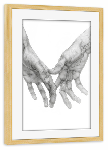 Poster mit Rahmen kiefer "Linienkunst Berühre mich" artboxONE - Menschen,Liebe - Liebe,Berührung,Liebhaber,Schwarz und weiß,Linien,Linie