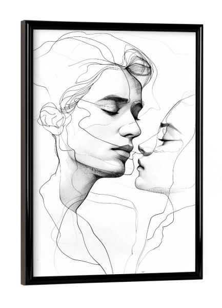 Poster mit schwarzem Rahmen "Linienkunst Lovers A" artboxONE - Menschen,Liebe - Liebe,Liebhaber,Grafik,Schwarz und weiß,Linie,Linien
