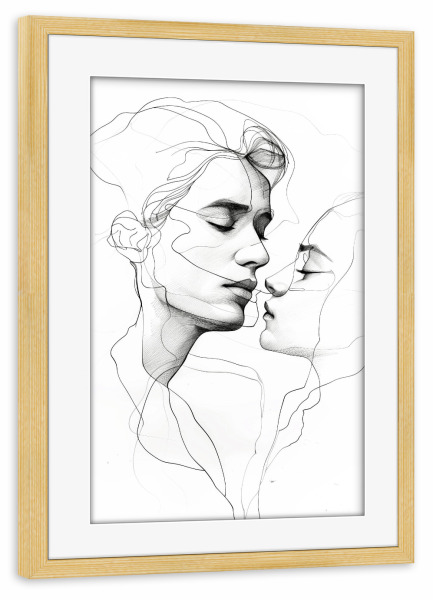 Poster mit Rahmen kiefer "Linienkunst Lovers A" artboxONE - Menschen,Liebe - Liebe,Liebhaber,Grafik,Schwarz und weiß,Linie,Linien