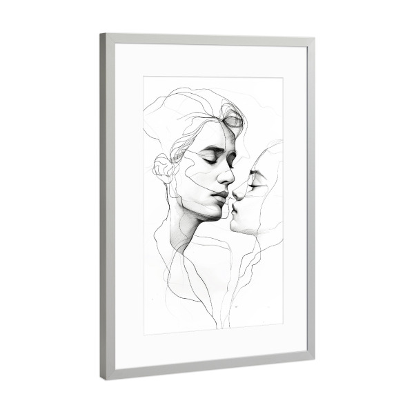 Poster mit Rahmen Silber "Linienkunst Lovers A" artboxONE - Menschen,Liebe - Liebe,Liebhaber,Grafik,Schwarz und weiß,Linie,Linien
