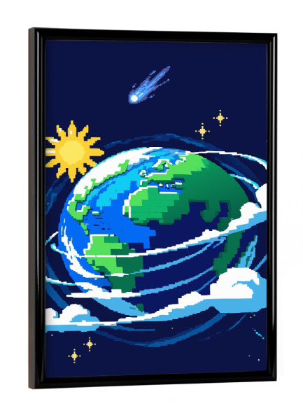 Poster mit schwarzem Rahmen "Planet Earth pixel art" artboxONE - Für Kinder,Galaxy