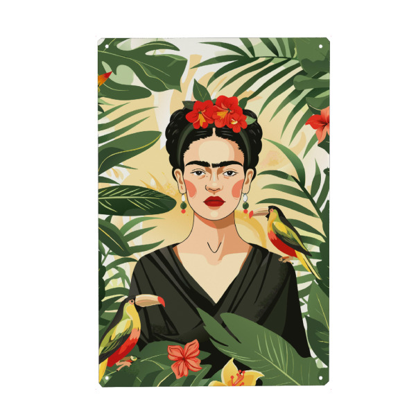 Holzbild "Frida kahlo with birds" artboxONE - Floral,Menschen