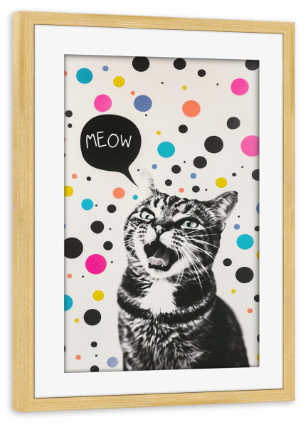 Poster mit Rahmen kiefer "Meow cat" artboxONE - Typografie,Tiere,Lustig