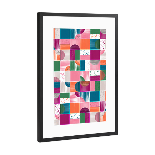 Poster mit Rahmen Schwarz (Metallic) "Painted Modern Tiles Kid Party" artboxONE - Abstrakt,Geometrie