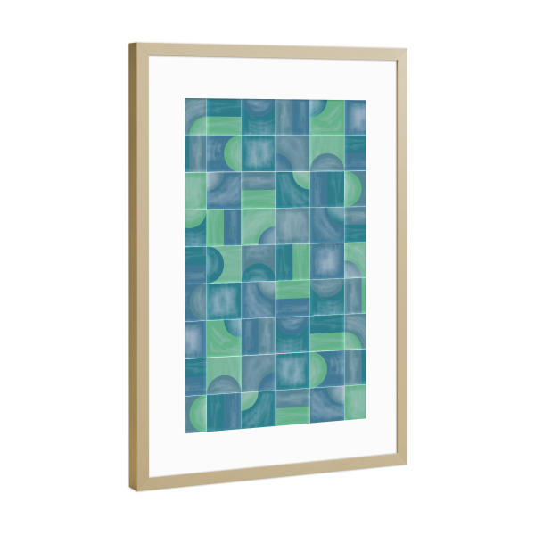 Poster mit Rahmen Gold "Weiche Poolfliesen" artboxONE - Abstrakt,Geometrie