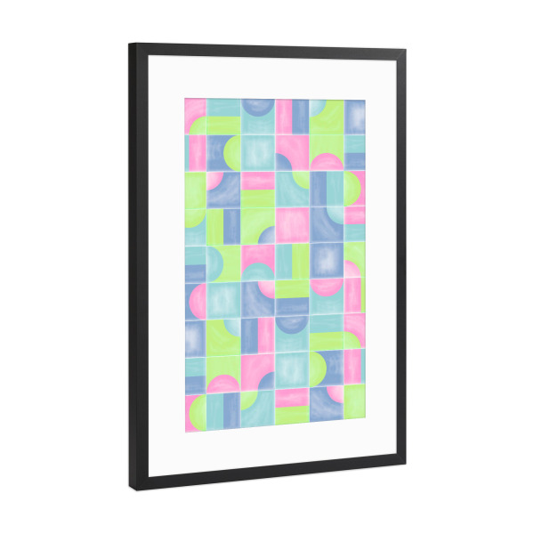 Poster mit Rahmen Schwarz (Metallic) "Weiche Fluo-Fliesen" artboxONE - Abstrakt,Geometrie