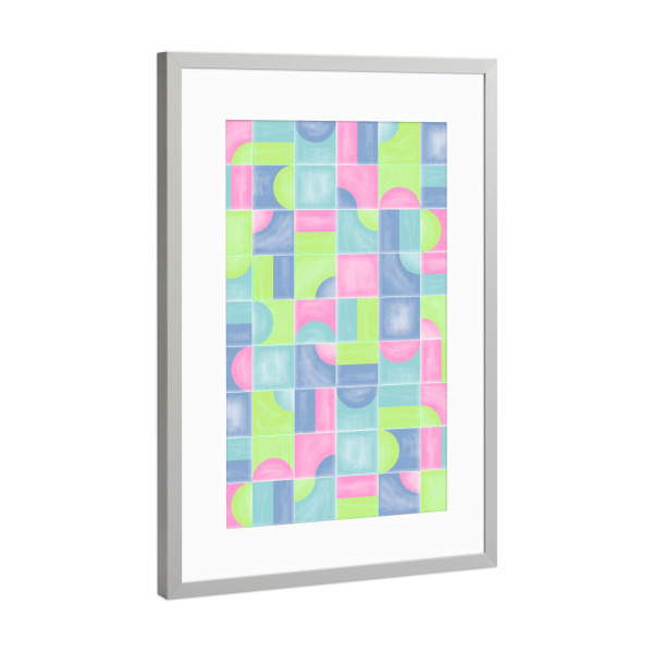 Poster mit Rahmen Silber "Weiche Fluo-Fliesen" artboxONE - Abstrakt,Geometrie