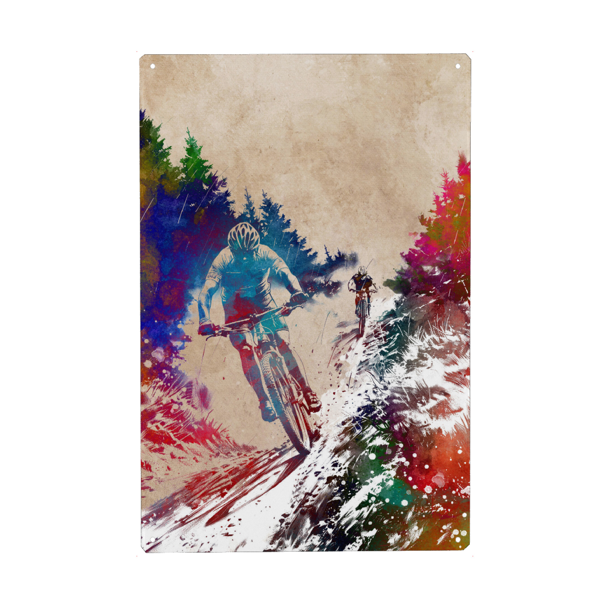 Metall Poster "Mountainbiker-Sportkunst B" artboxONE - Sport,Sport / Sommerspiele - Fahrrad,Radfahren,Fahrrad,Biker,Radfahrer,Grafik - Blechschild
