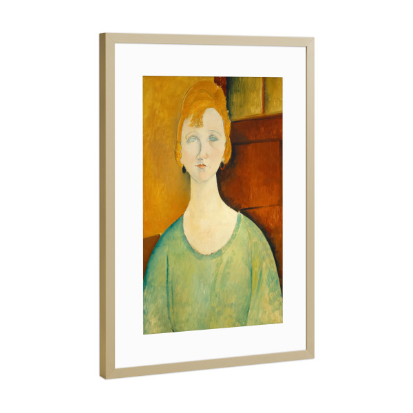 Poster mit Rahmen Gold "Mädchen in einer grünen Bluse" artboxONE - Menschen,Liebe,Für Mama,Für Papa