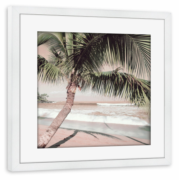 Poster mit Rahmen weiß "Rosa Napili Beach" artboxONE - Reise / Strand und Meer - Strand,Palme,Küste,Meer,Wellen,Urlaub