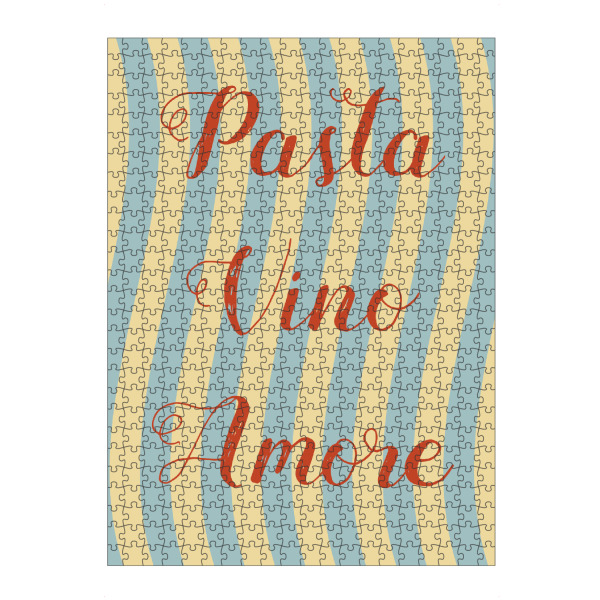 Puzzle Ravensburger "Pasta Vino Amore" artboxONE - Typografie,Reise - Italien,Pasta,Nudeln,Küche,Wein,Liebe,Gelb,Türkis,Rot,Urlaub,Mediterran
