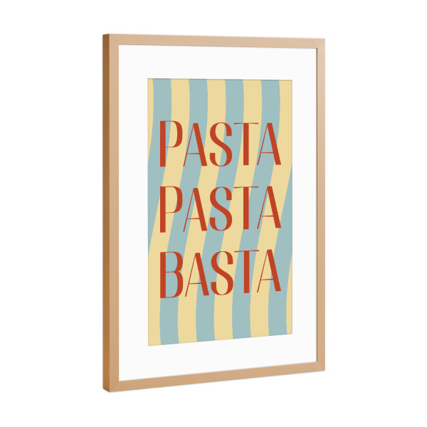 Poster mit Rahmen Kupfer "Pasta Pasta Basta" artboxONE - Typografie,Reise - Nudeln,Küche,Pasta,Italien,Italienisch,Verspielt,Modern,Türkis,Gelb,Rot