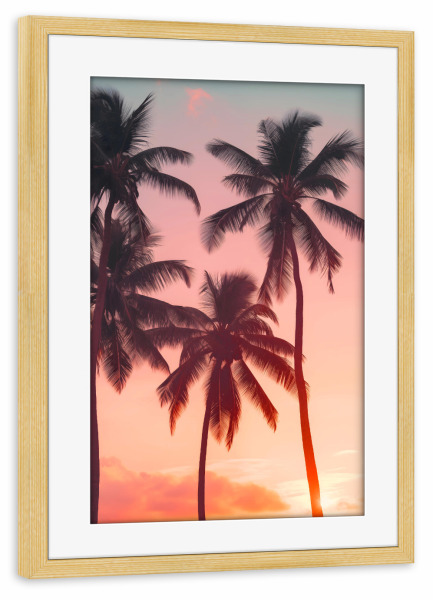 Poster mit Rahmen kiefer "Palmen bei Sonnenuntergang" artboxONE - Natur,Reise,Reise / Strand und Meer