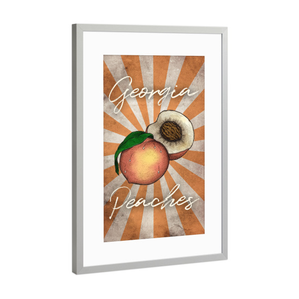 Poster mit Rahmen Silber "Peaches Retro" artboxONE - Reise,Essen & Trinken,Reise / Länder,Für Mama,Essen & Trinken / Obst & Gemüse