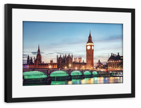 Poster mit Rahmen schwarz "Big Ben in der Abenddämmerung" artboxONE - Städte,Städte / London,Reise,Architektur,Reise / Länder