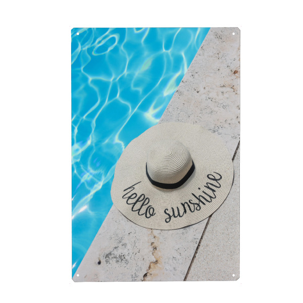 Metall Poster "Hello Sunshine Pool Art" artboxONE - Reise,Reise / Strand und Meer,Marmor