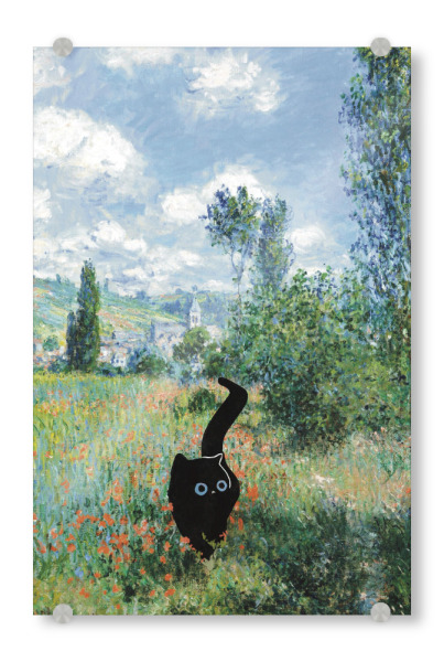 Acrylglasbild "Cat In The Field" artboxONE - Natur,Tiere - Animal,Modern art,Parody,Humor,Black cat,Contemporary