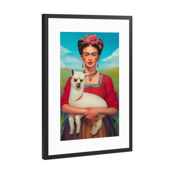 Poster mit Rahmen Schwarz (Metallic) "Frida Love Alpacas" artboxONE - Floral,Tiere,Menschen