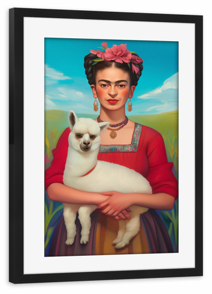 Poster mit Rahmen schwarz "Frida Love Alpacas" artboxONE - Floral,Tiere,Menschen