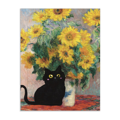 Black Cat With Sunflowers