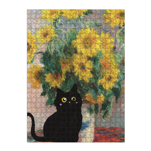 Black Cat With Sunflowers