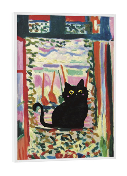 Poster mit weißem Rahmen "Cat In The Window" artboxONE - Tiere - Cat in the window,Animal,Modern art,Parody,Humor,Black cat,Contemporary