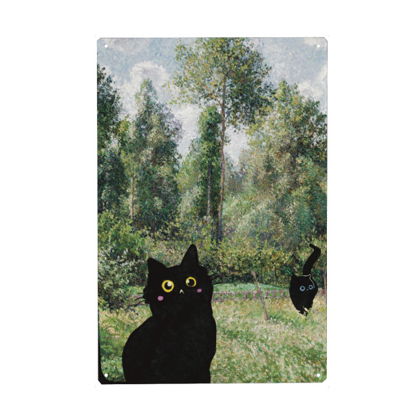 Metall Poster "Black Cats in the green garden" artboxONE - Natur,Tiere