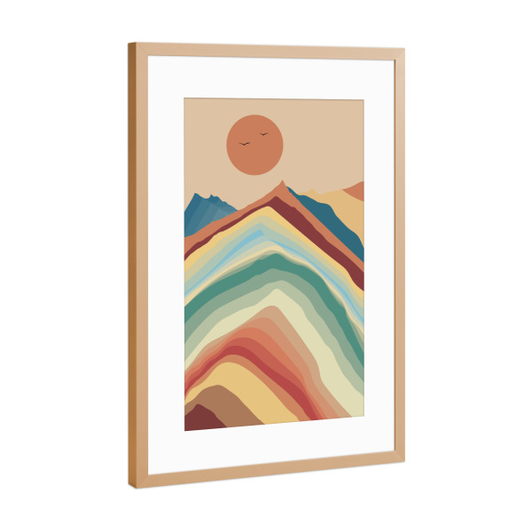 Poster mit Rahmen Kupfer "Abstrakte Berglandschaft beige" artboxONE - Reise,Abstrakt