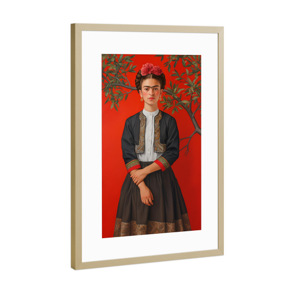 Poster mit Rahmen Gold "Frida Natur und Eleganz" artboxONE - Floral,Menschen,Fashion