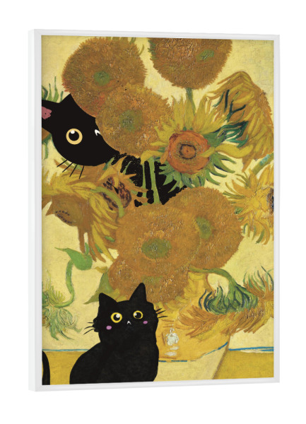 Poster mit weißem Rahmen "Cat hiding in the sunflower" artboxONE - Floral,Tiere