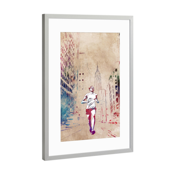 Poster mit Rahmen Silber "Marathonlauf Sportkunst F" artboxONE - Sport,Sport / Motivation - Marathon,Läufer,Laufen,Sport,Sport