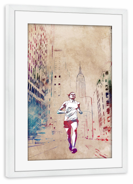 Poster mit Rahmen weiß "Marathonlauf Sportkunst F" artboxONE - Sport,Sport / Motivation - Marathon,Läufer,Laufen,Sport,Sport