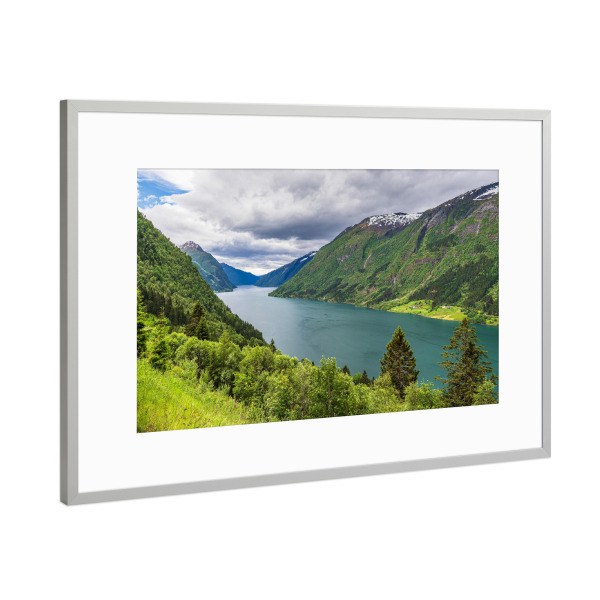 Poster mit Rahmen Silber "Bäume am Fjærlandfsjord" artboxONE - Natur,Reise,Reise / Strand und Meer,Reise / Länder
