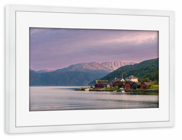 Poster mit Rahmen weiß "Abends am Åkrafjord" artboxONE - Natur,Reise,Architektur,Reise / Strand und Meer,Reise / Länder