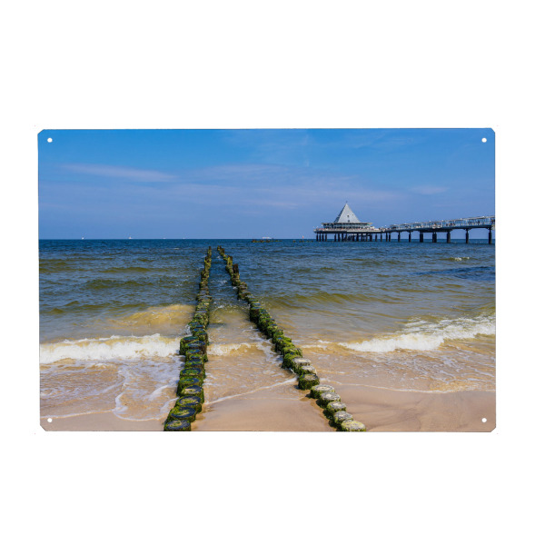 Metall Poster "Wellen, Seebrücke und Buhne" artboxONE - Natur,Reise,Architektur,Reise / Strand und Meer