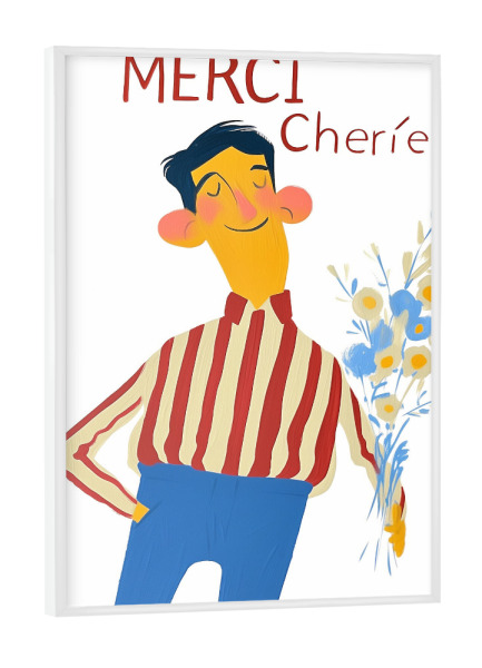 Poster mit weißem Rahmen "Merci Cherie" artboxONE - Floral,Comic,Menschen