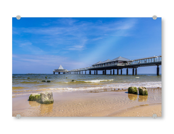 Acrylglasbild "Seebrücke, Wellen und Buhne" artboxONE - Natur,Reise,Architektur,Reise / Strand und Meer