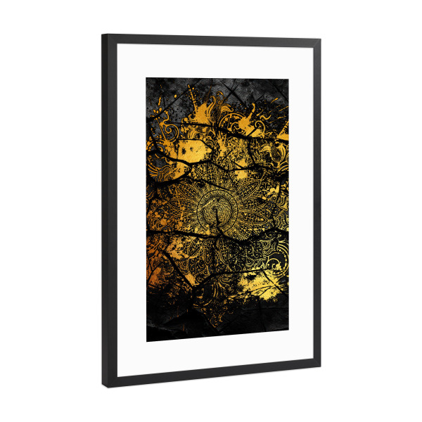 Poster mit Rahmen Schwarz (Metallic) "Mandala - Goldspritzer" artboxONE - Natur,Abstrakt