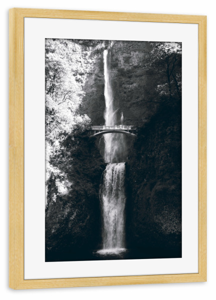 Poster mit Rahmen kiefer "Multnomah Falls B+W" artboxONE - Reise,Schwarzweiß,Reise / Länder